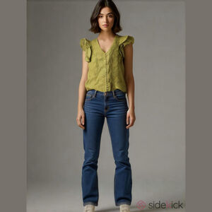 Ryegrass Green Leafy Textured‎ Blouse Top Size M